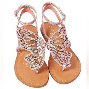 Copper Key Flutter Rainbow Rhinestone Printed Butterfly Sandals